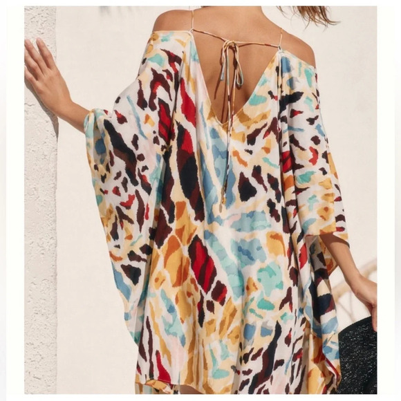 Anthropologie Printed Swim Coverup Strappy Kaftan Style Size XXS/ XS - Picture 2 of 8